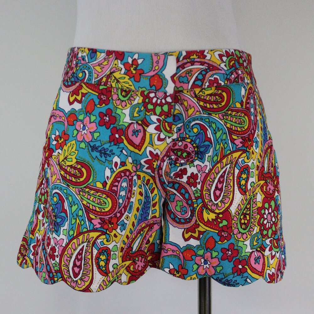 Colorful Paisley Boho Resort Shorts Scalloped Hem Vacation Size 2